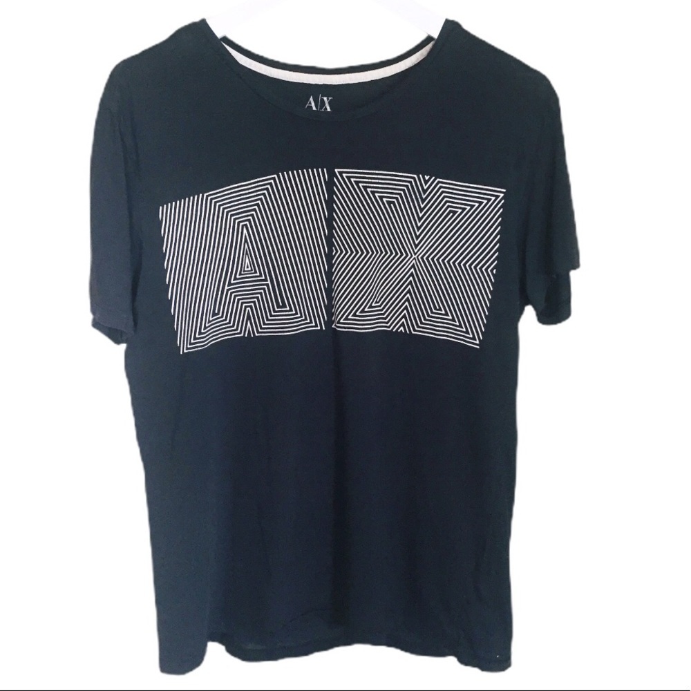 ARMANI EXCHANGE Black Pixel AX Logo Graphic Tee Large